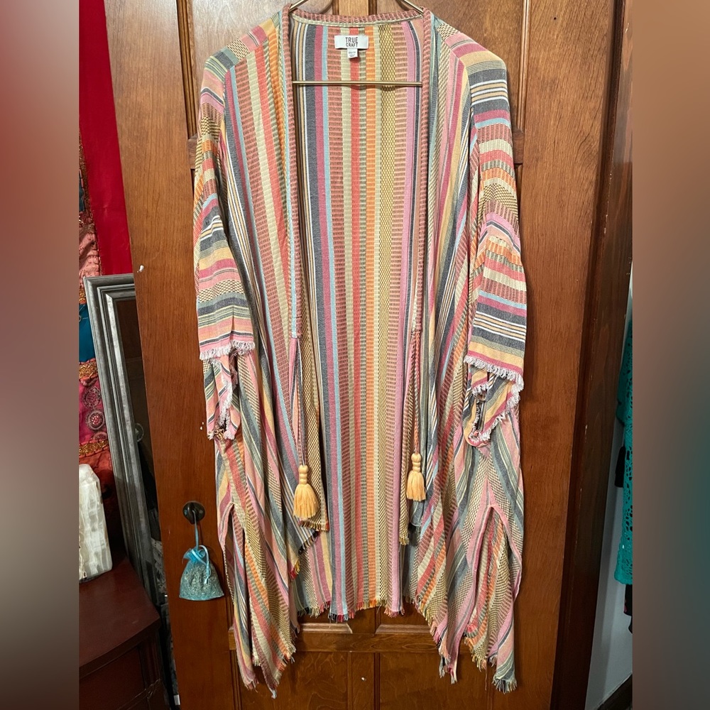 True Craft Multi Boho Blanket Duster - 2X Fit